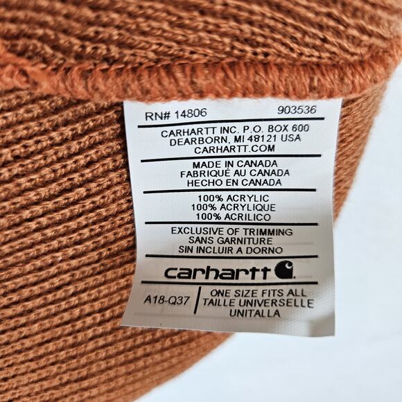 Carhartt A18 Beanie Watch Hat Acrylic Rust Orange Outdoor Knit Work Cap Adult - Picture 3 of 5